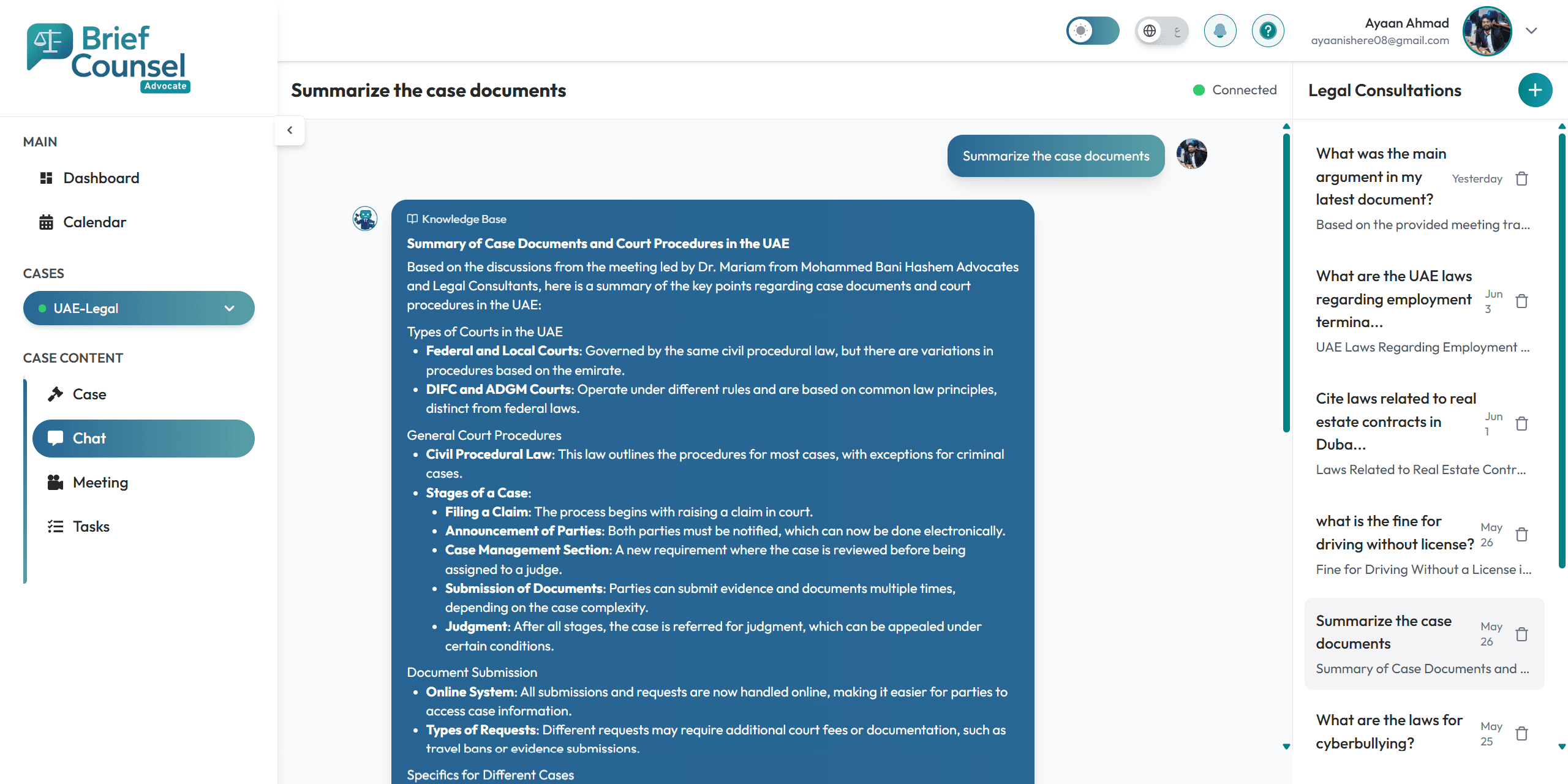 BriefCounsel Advocate Chat