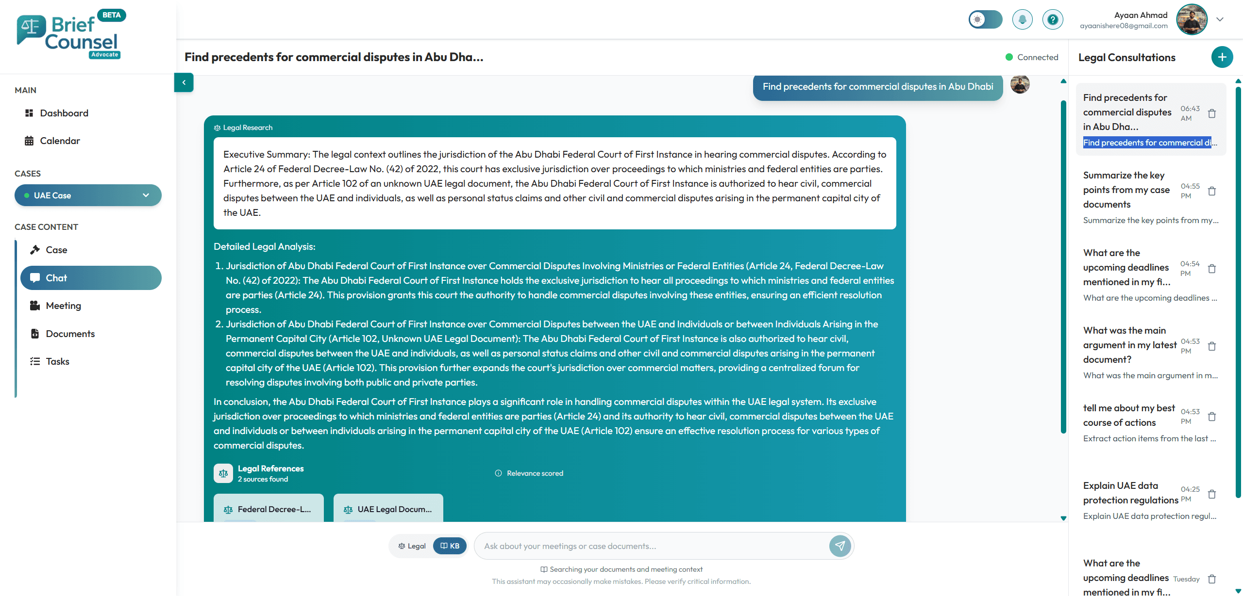 BriefCounsel Advanced Chat