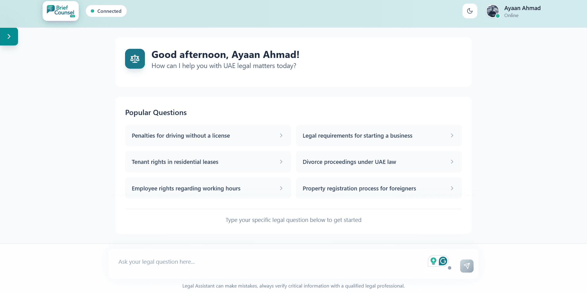 BriefCounsel Chat Welcome